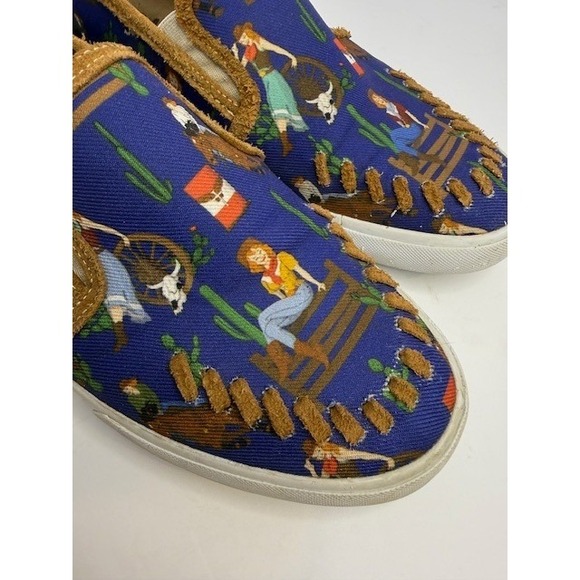 Reba by Justin Blue Western Cowgirl Print Canvas Slip On Sneakers Shoes 10.5 - Picture 5 of 8